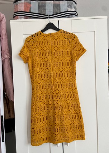 Sarı Dantel Detaylı Kısa Kollu Triko Elbise - Görsel 3