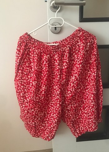 Kırmızı Pamuklu Bohem Mini Şort - Görsel 2