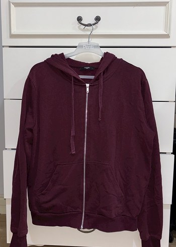 Bordo Fermuarlı Kapüşonlu Kadın Sweatshirt