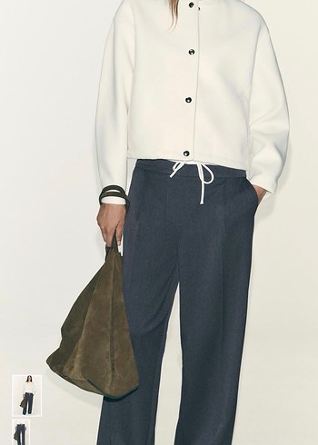 Zara Çift Bel Bantlı Wide Leg Kumaş Pantolon