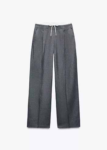 Çift Bel Bantlı Wide Leg Kumaş Pantolon