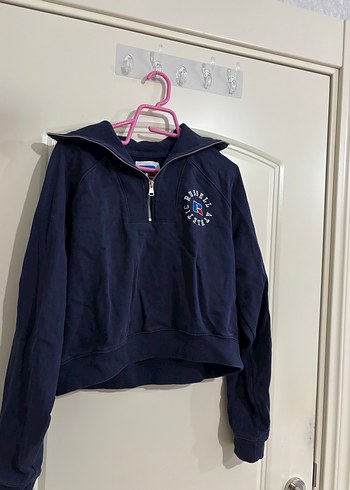 Fermuarlı Yaka Detaylı Lacivert Sweatshirt