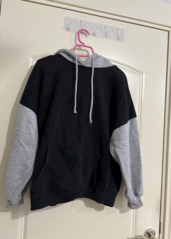 Kapüşonlu Siyah-Gri Oversize Sweatshirt