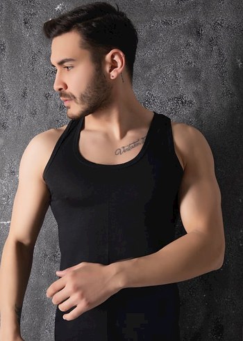 Siyah Erkek Atlet, Slim Fit, Kısa Boy - Görsel 4