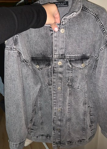 m Beden Dilvin Gri Oversize Kadın Denim Ceket