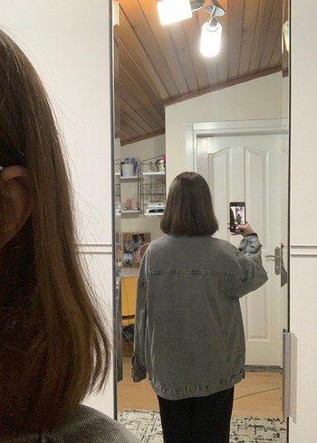 m Beden gri Renk Dilvin Gri Oversize Kadın Denim Ceket