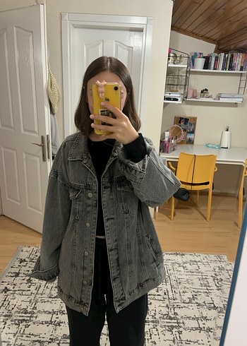 Dilvin Gri Oversize Kadın Denim Ceket
