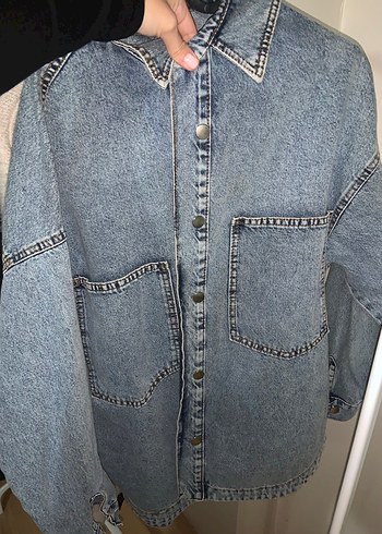 m Beden Düğmeli Midi Mavi Denim Ceket