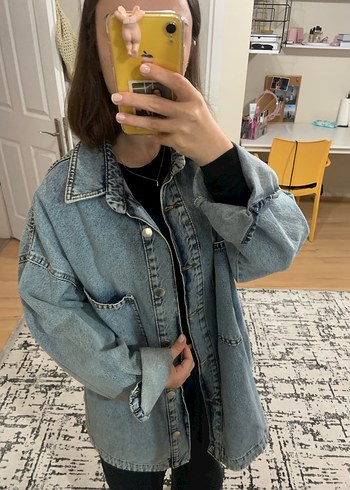 Diğer Düğmeli Midi Mavi Denim Ceket