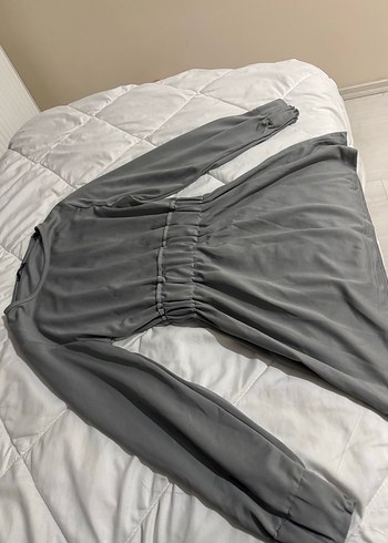 Gri Midi Uzun Kollu Kemerli Kadın Bluz - Görsel 3