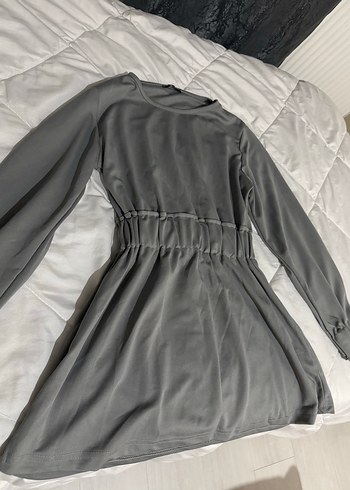 Gri Midi Uzun Kollu Kemerli Kadın Bluz - Görsel 2