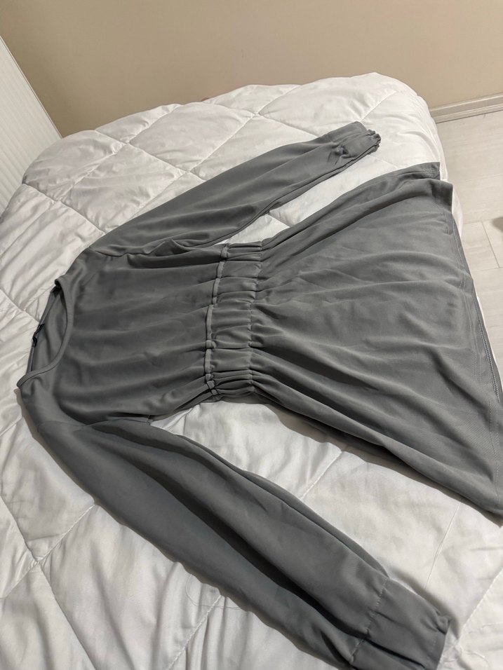 Gri Midi Uzun Kollu Kemerli Kadın Bluz - Görsel 3