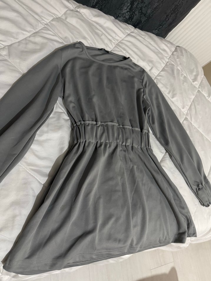 Gri Midi Uzun Kollu Kemerli Kadın Bluz - Görsel 2