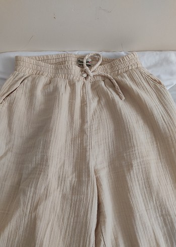 Bej Pilili Kadın Keten Pantolon - Görsel 5