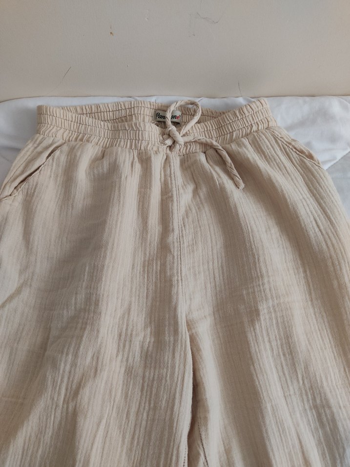 Bej Pilili Kadın Keten Pantolon - Görsel 5