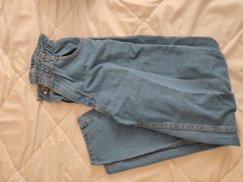 Kadın Mavi Kot Pantolon Bel Detaylı - Görsel 4