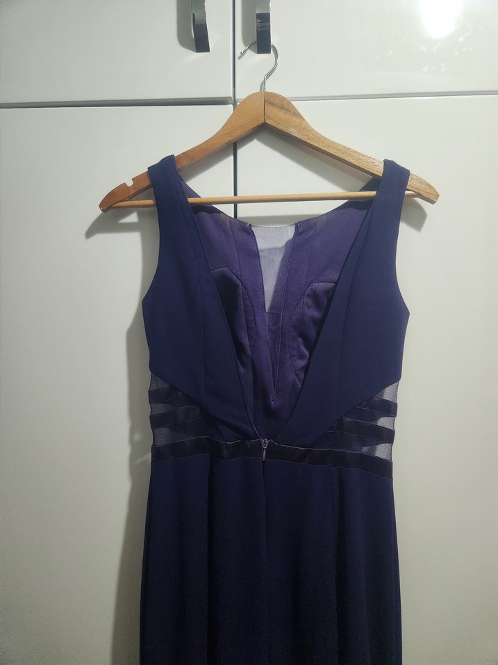 Kadın mor Uzun V Yaka Drapeli Abiye Elbise - Görsel 5