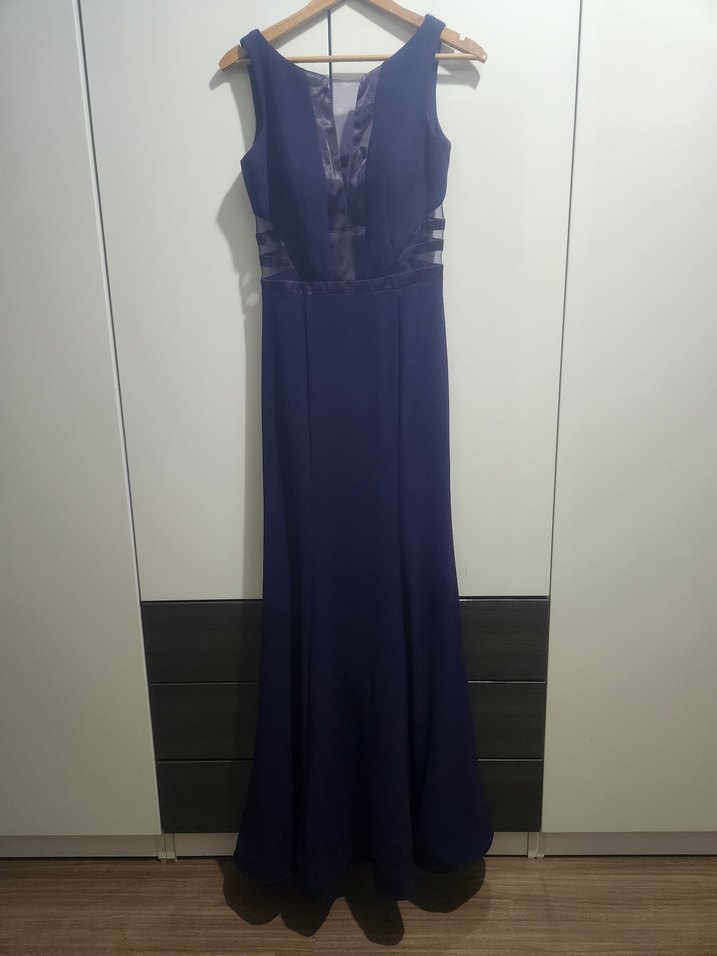 Kadın mor Uzun V Yaka Drapeli Abiye Elbise - Görsel 2