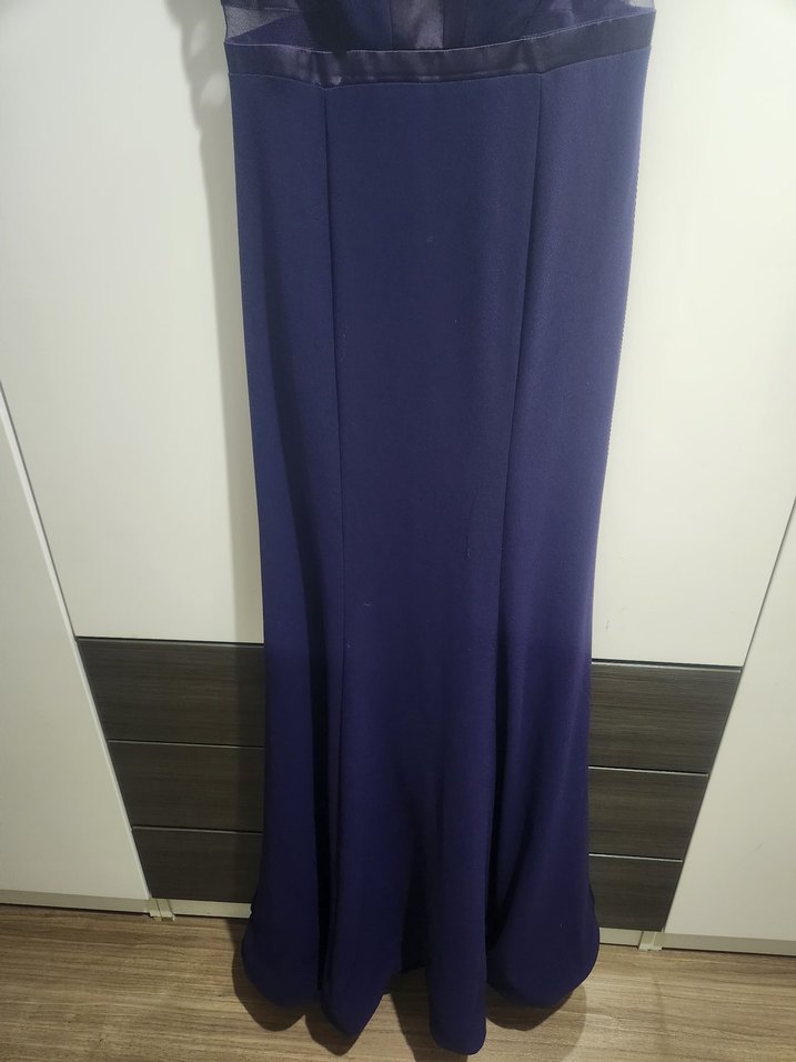 Kadın mor Uzun V Yaka Drapeli Abiye Elbise - Görsel 4