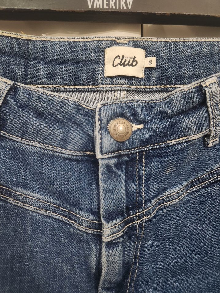 Kadın Mavi Kemerli Midi Boy Denim Jean - Görsel 3