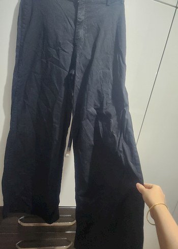 Siyah Kadın Keten Bol Kesim Pantolon - Görsel 2