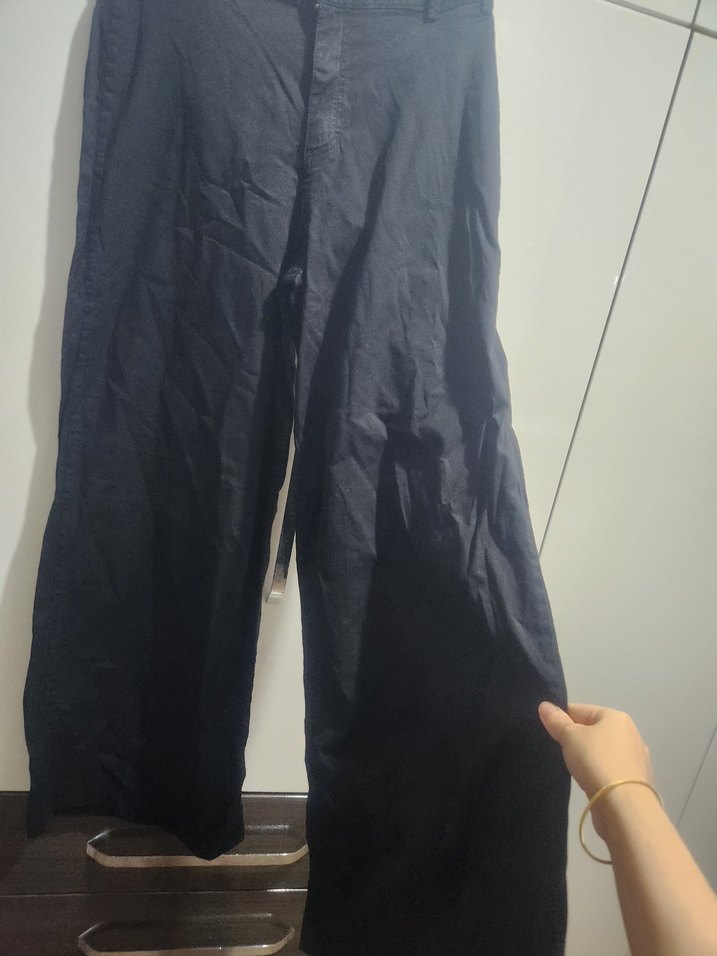 Siyah Kadın Keten Bol Kesim Pantolon - Görsel 2