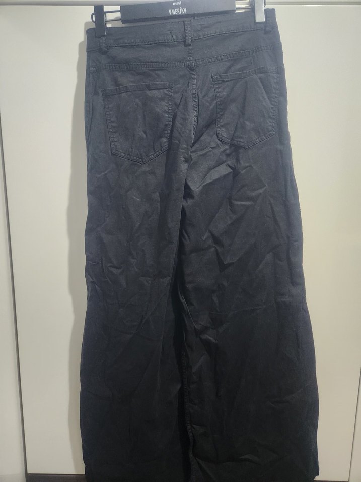 Siyah Kadın Keten Bol Kesim Pantolon - Görsel 4