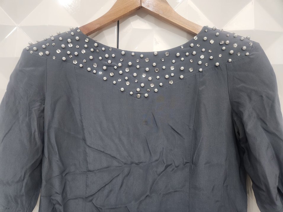 Gri Düğmeli Midi Gece Elbisesi - Görsel 2