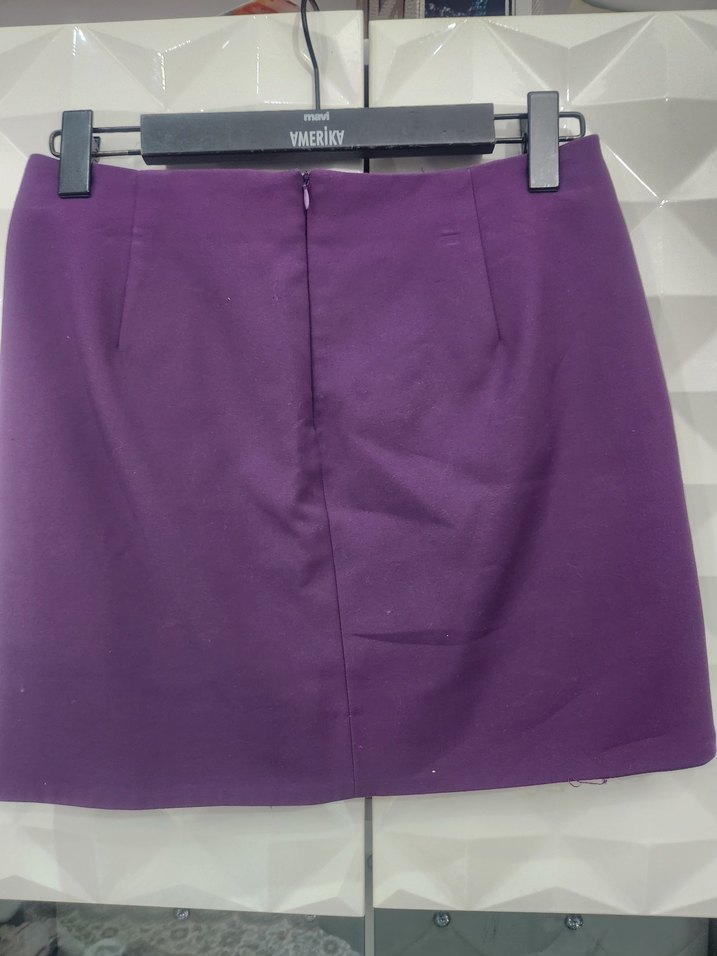 Fermuarlı Mor Midi Mini Etek - Görsel 2