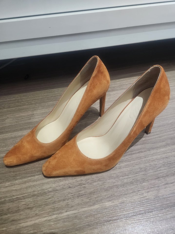 Bej Süet Stiletto Kadın Topuklu Ayakkabı - Görsel 5