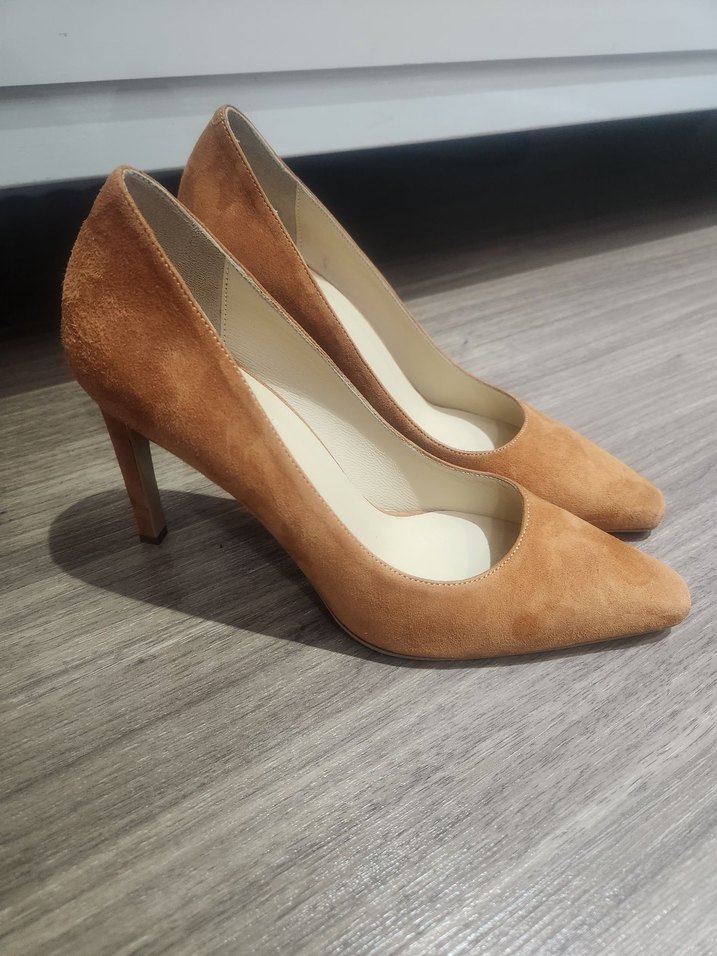 Bej Süet Stiletto Kadın Topuklu Ayakkabı - Görsel 3