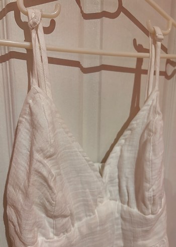 Beyaz Keten Elbise - Görsel 6