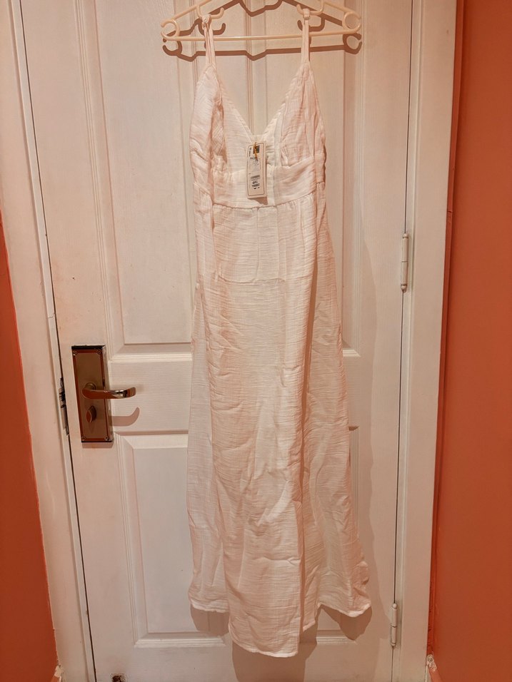 Beyaz Keten Elbise - Görsel 3