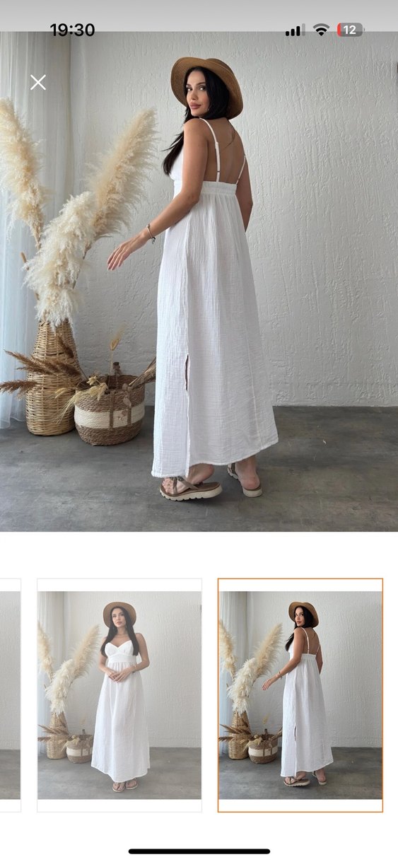 Beyaz Keten Elbise - Görsel 4