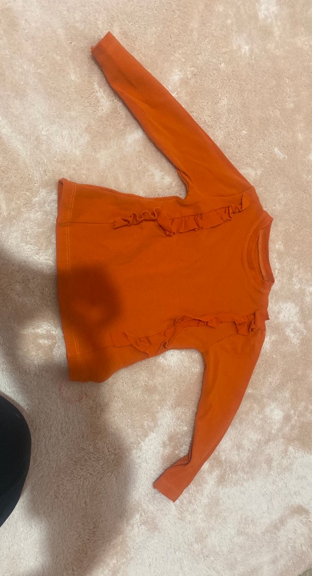 Kız Bebek Turuncu Fırfırlı Uzun Kollu Takım - Görsel 3