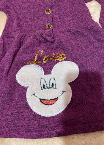 Nakışlı Mor Kız Çocuk Uzun Kollu Triko Elbise - Görsel 3