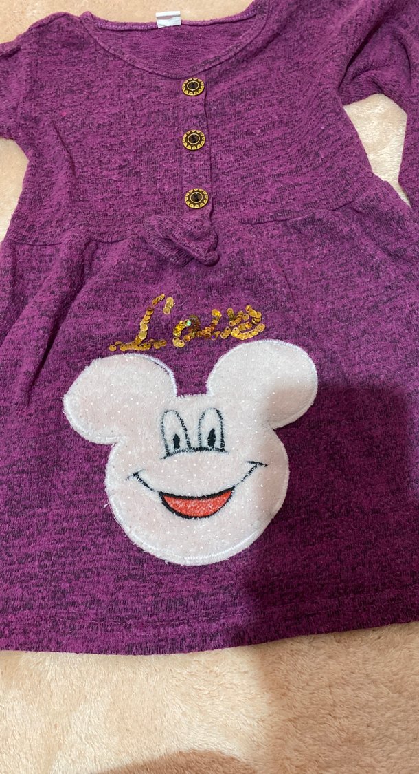 Nakışlı Mor Kız Çocuk Uzun Kollu Triko Elbise - Görsel 3