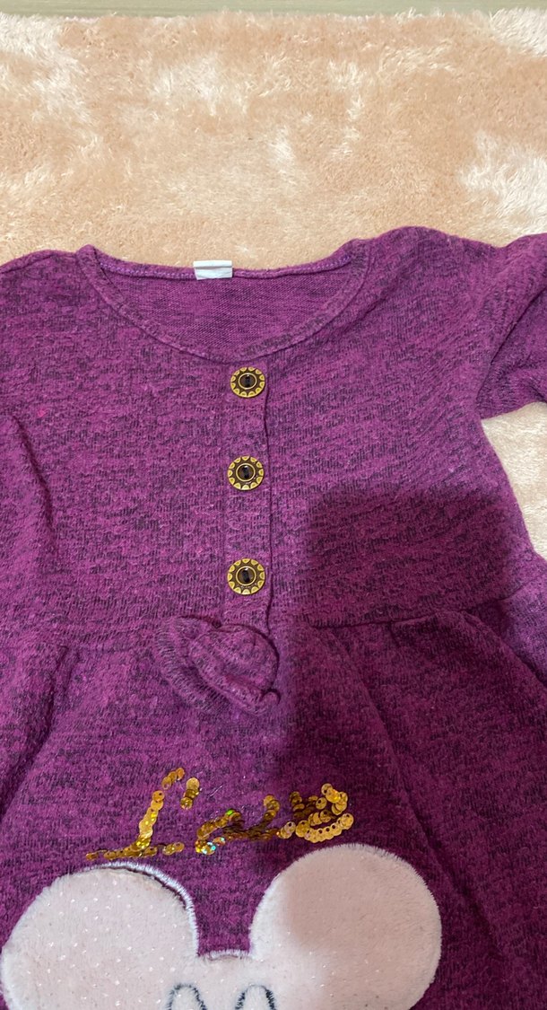 Nakışlı Mor Kız Çocuk Uzun Kollu Triko Elbise - Görsel 2