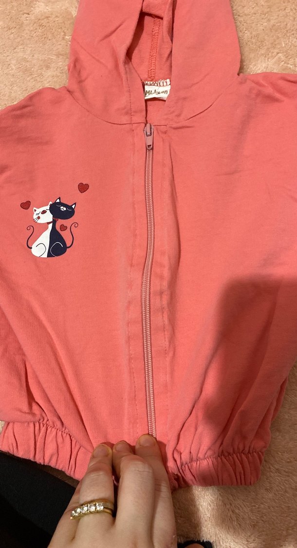 Kız Çocuk Pembe Kapüşonlu Fermuarlı Sweatshirt - Görsel 2