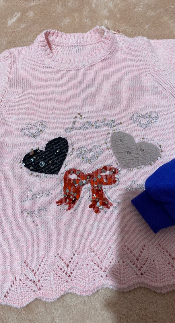 Kız Çocuk Nakışlı Örgü Sweatshirt - Görsel 2