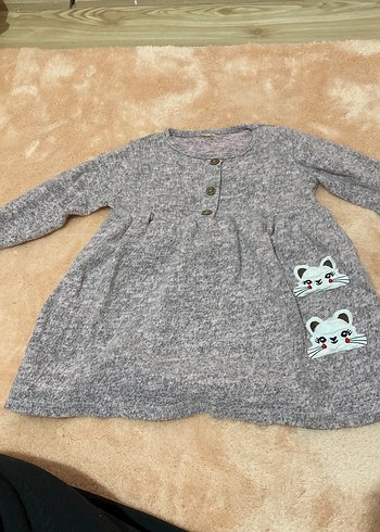 Uzun Kollu Gri Nakışlı Kız Elbisesi - Görsel 2