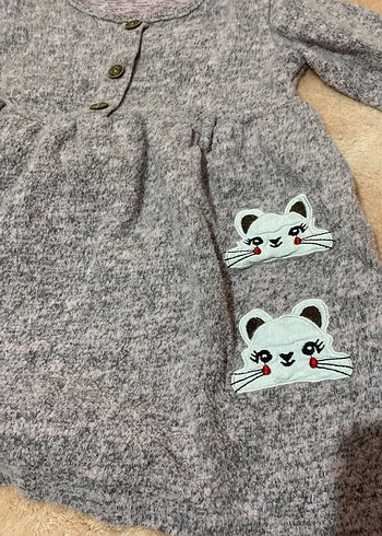 Uzun Kollu Gri Nakışlı Kız Elbisesi - Görsel 3