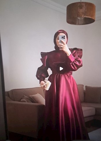 Bordo Uzun Kollu Gotik Abiye Elbise