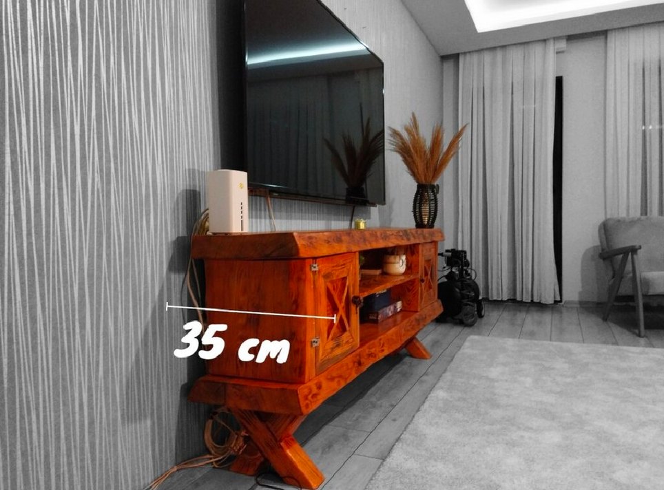 Masif Ağaç TV Ünitesi - Ceviz & Köknar - Görsel 2