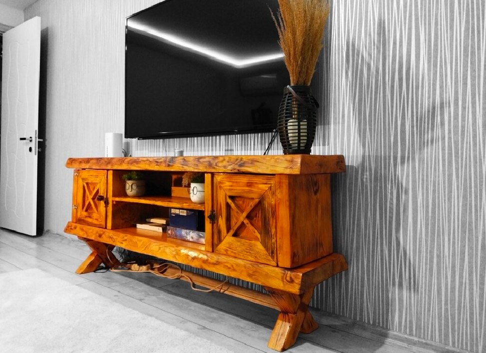 Masif Ağaç TV Ünitesi - Ceviz & Köknar - Görsel 4