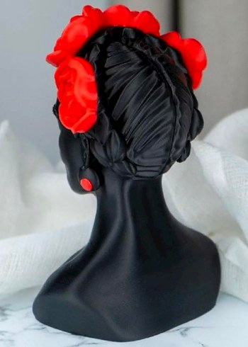 Kırmızı Güllü Frida Kahlo Siyah Büst Biblo - Görsel 3
