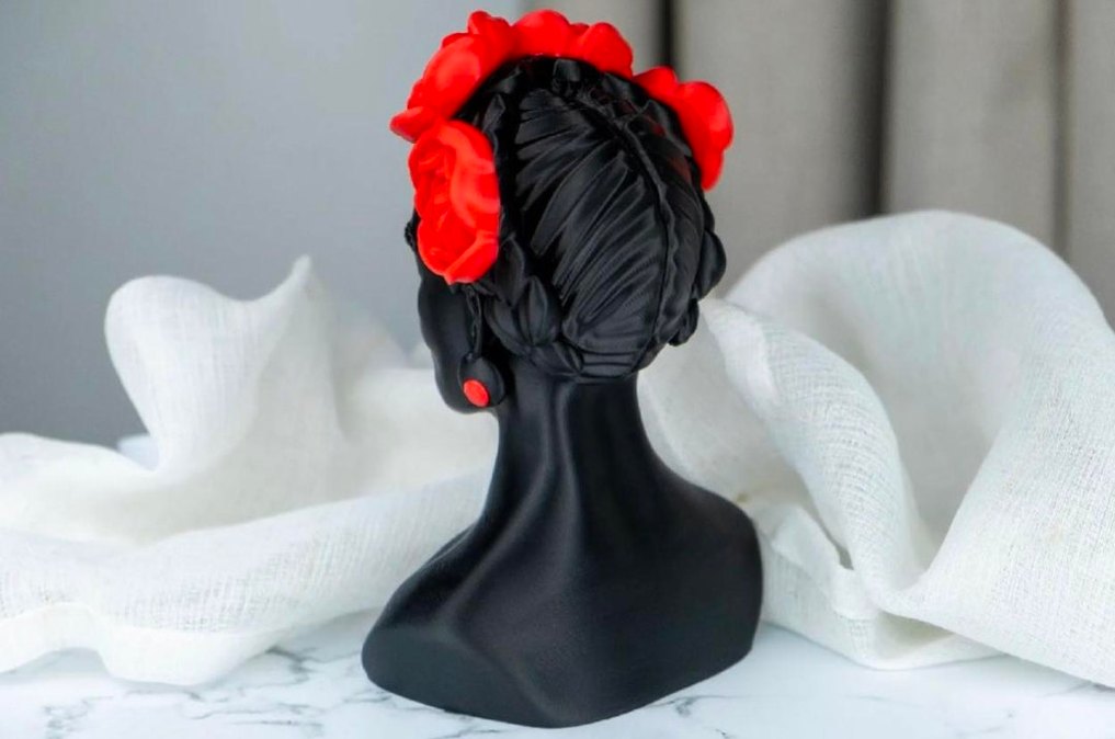 Kırmızı Güllü Frida Kahlo Siyah Büst Biblo - Görsel 3
