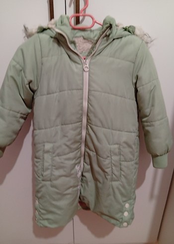 su yeşili kız Çocuk Kürklü Kapüşonlu Kaban - Görsel 4