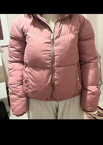 Pembe Fermuarlı Rahat Kadın Kışlık Mont - Görsel 4