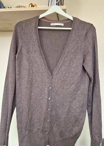 Düğmeli V Yaka Bej Kadın Hırka - Görsel 2